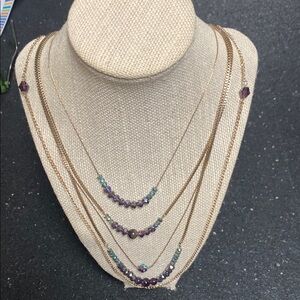 Multi-Layered Gold and Purple Necklace